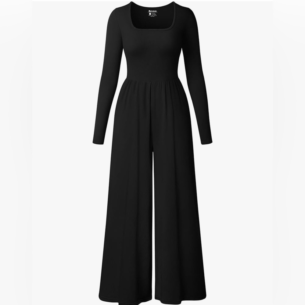 OQQ Women Wide Leg Pants Jumpsuits One Piece Long Sleeve Square Neck L & S NWOT
